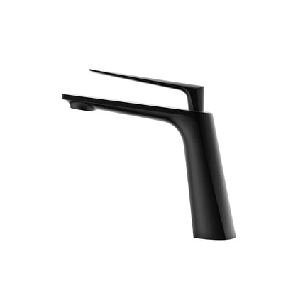 Matte black single-hole bathroom basin faucet, solid brass, blade-shaped spout — SANIKB FYF-01052
