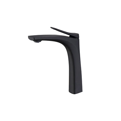 Matte black tall vessel bathroom basin faucet, solid brass, high-arc gooseneck spout — SANIKB FYF-01056