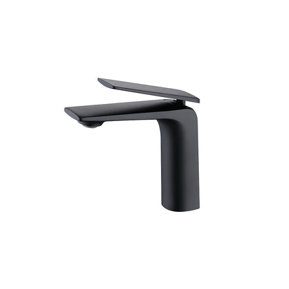 Matte black single-hole bathroom basin faucet, brass body, angular blade spout — SANIKB FYF-01647