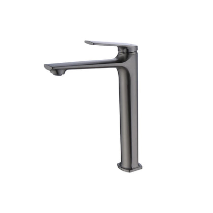 Gunmetal grey single-hole vessel basin faucet, brass, tall body, slim profile — SANIKB FYF-01059.