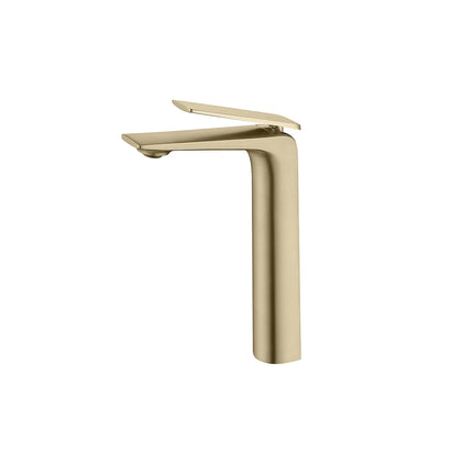 Brushed gold tall vessel bathroom basin faucet, solid brass, high-rise blade spout — SANIKB FYF-01647