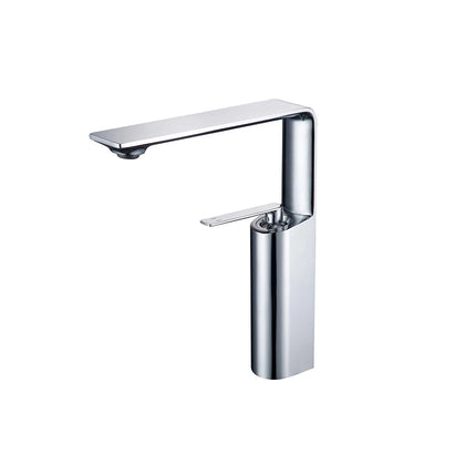 Polished chrome tall vessel basin faucet, brass, flat blade spout, extended body — SANIKB FYF-01674.