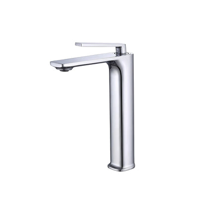 Polished chrome tall vessel single-hole bathroom faucet, brass, high-rise body, side profile — SANIKB FYF-01036.