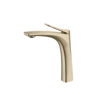 Brushed gold tall vessel bathroom basin faucet, solid brass, curved high-arc spout — SANIKB FYF-01056
