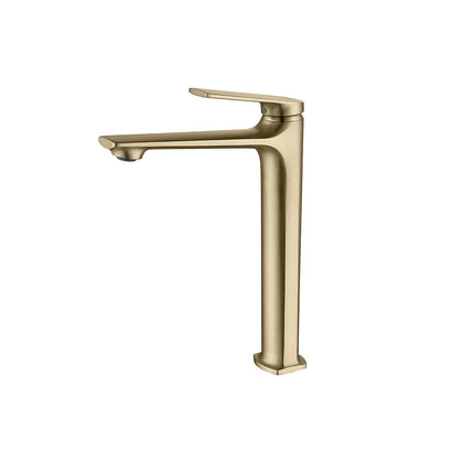 Brushed gold single-hole vessel basin faucet, brass, tall body for vessel sinks — SANIKB FYF-01059.