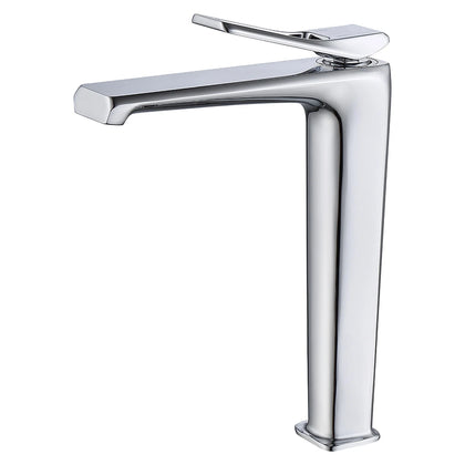 Polished chrome tall vessel-sink bathroom faucet, brass body, high-arc faceted spout — SANIKB FYF-01037.