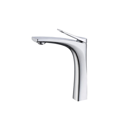 Polished chrome tall vessel bathroom basin faucet, brass, sleek high-rise curved spout — SANIKB FYF-01056