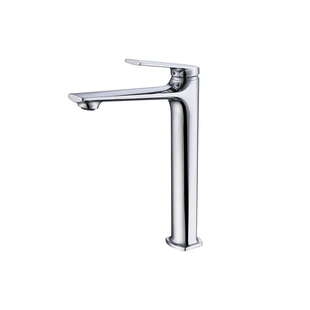 Polished chrome single-hole vessel basin faucet, brass, tall body, high-arc lever — SANIKB FYF-01059.