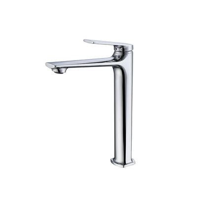 Polished chrome single-hole vessel basin faucet, brass, tall body, high-arc lever — SANIKB FYF-01059.