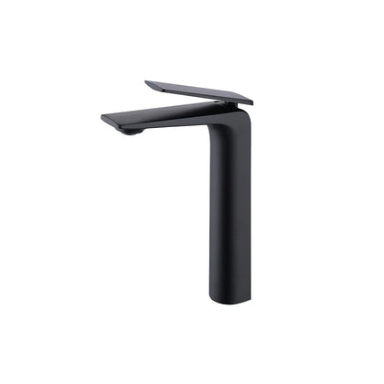 Matte black tall vessel bathroom basin faucet, brass body, high-rise blade spout — SANIKB FYF-01647