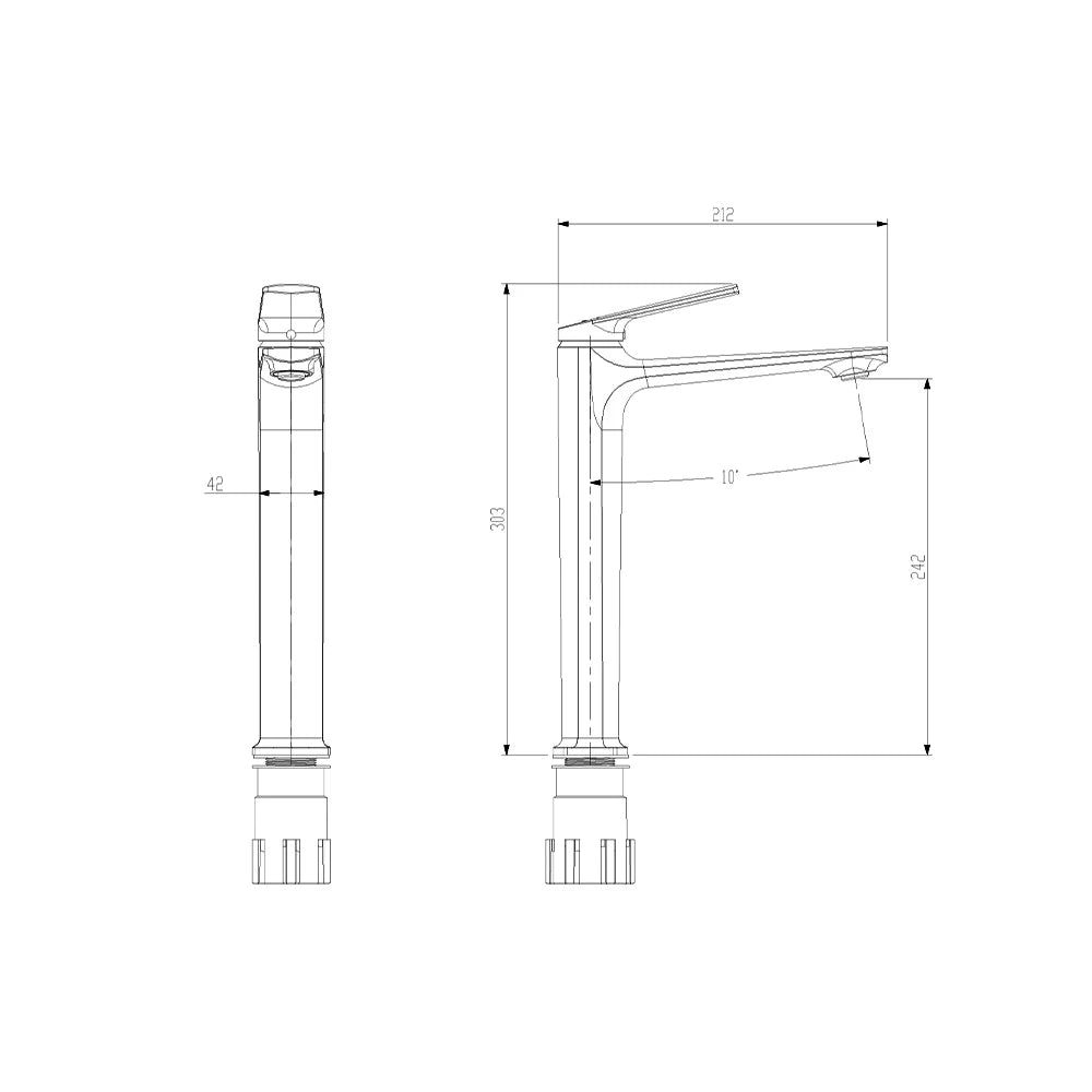 Dimensioned spec drawing for SANIKB FYF-01059 single hole basin faucet, tall vessel 303 mm height.