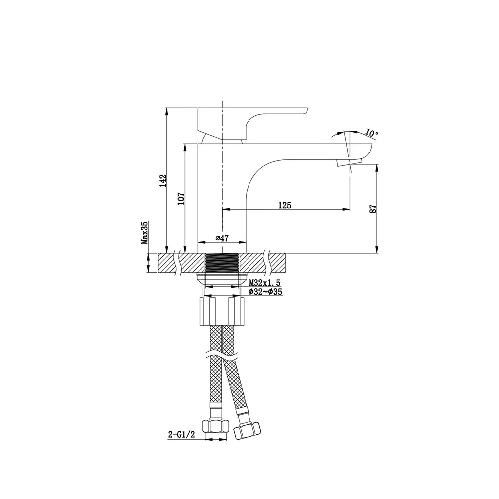 Dimensioned spec drawing for SANIKB FYF-01006 single hole faucet, standard 142mm height variant.