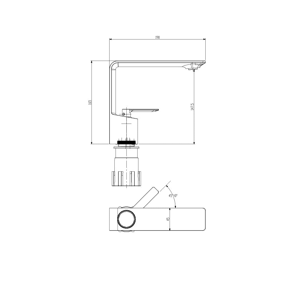 Dimensioned spec drawing for SANIKB FYF-01674 single hole bathroom faucet, standard body height.