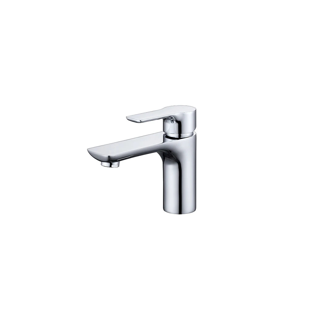 Polished chrome single-hole bathroom basin faucet, solid brass, lever handle with flat blade spout — SANIKB FYF-01006.