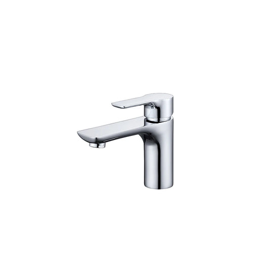 Polished chrome single-hole bathroom basin faucet, solid brass, lever handle with flat blade spout — SANIKB FYF-01006.