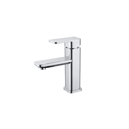 Polished chrome single-hole bathroom basin faucet, brass body, square column with flat lever handle — SANIKB FYF-01009.