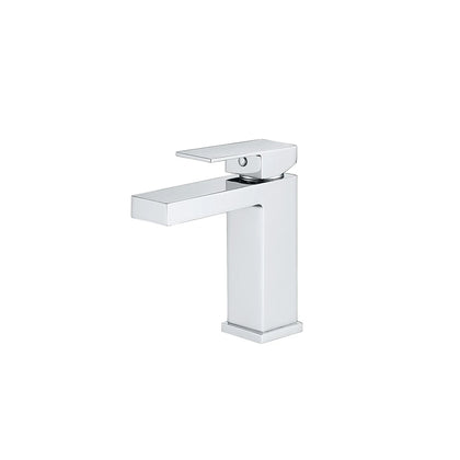 Polished chrome single-hole bathroom basin faucet, solid brass, squared body and flat angular spout — SANIKB FYF-01028.
