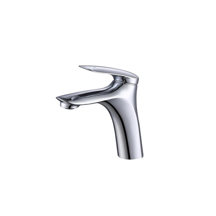 Polished chrome single-hole bathroom basin faucet, solid brass, curved wave-lever handle — SANIKB FYF-01035.