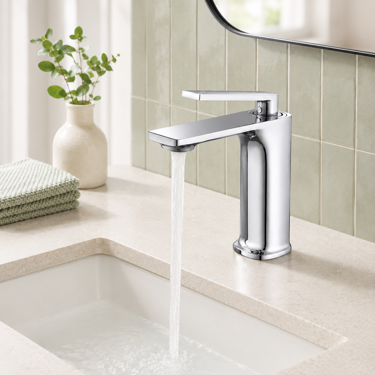 Brass single-hole bathroom basin faucet on a modern vanity scene | SANIKB OEM/ODM FYF-01036