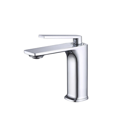 Polished chrome single-hole bathroom basin faucet, solid brass, flat lever handle and chiselled spout — SANIKB FYF-01036.
