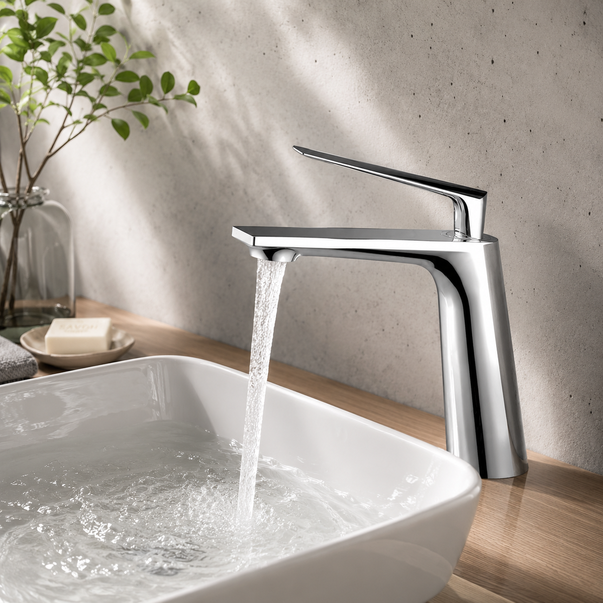 Brass single-hole bathroom basin faucet on a modern vanity scene | SANIKB OEM/ODM FYF-01052