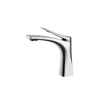Polished chrome single-hole bathroom basin faucet, solid brass, sleek curved spout with raised lever — SANIKB FYF-01056