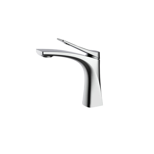 Polished chrome single-hole bathroom basin faucet, solid brass, sleek curved spout with raised lever — SANIKB FYF-01056