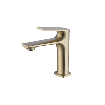 Brushed gold single-hole bathroom basin faucet, solid brass, standard low-arc spout — SANIKB FYF-01059.