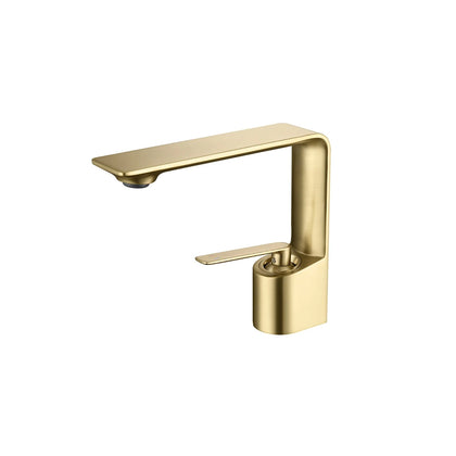 Brushed gold single-hole bathroom faucet, solid brass, flat blade spout, standard body — SANIKB FYF-01674.