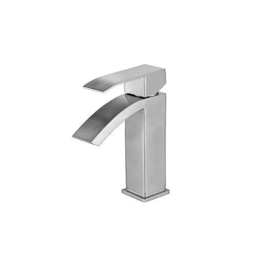 Brushed Nickel single-hole bathroom basin faucet, 304 stainless steel, curved square waterfall spout, standard height — SANIKB FYF-01062