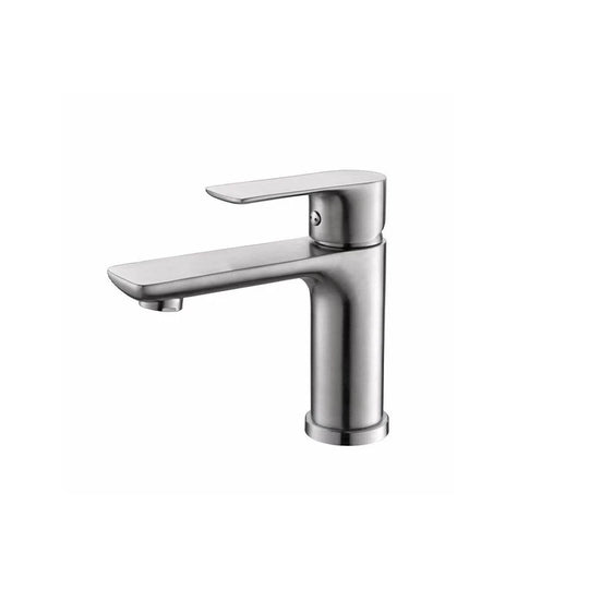 Brushed Nickel single-hole bathroom basin faucet, 304 stainless steel, tapered round body with flat lever handle, standard height — SANIKB FYF-01064