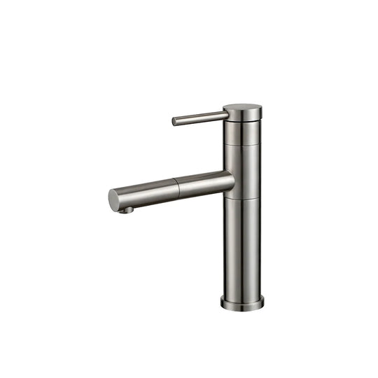 Brushed Nickel single-hole bathroom basin faucet, 304 stainless steel, round body with a pull-out extending spout, standard height — SANIKB FYF-01077