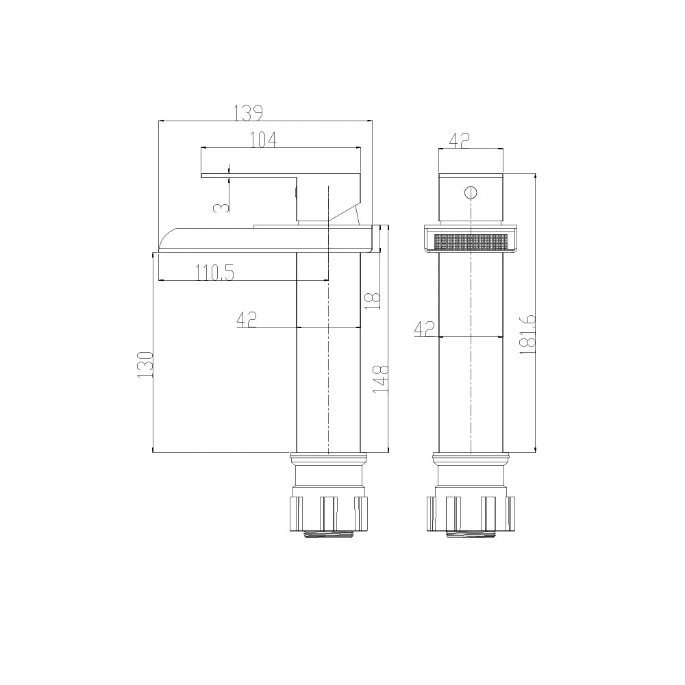 Dimensioned spec drawing for SANIKB FYF-01061 single-hole bathroom basin faucet, 304 stainless steel