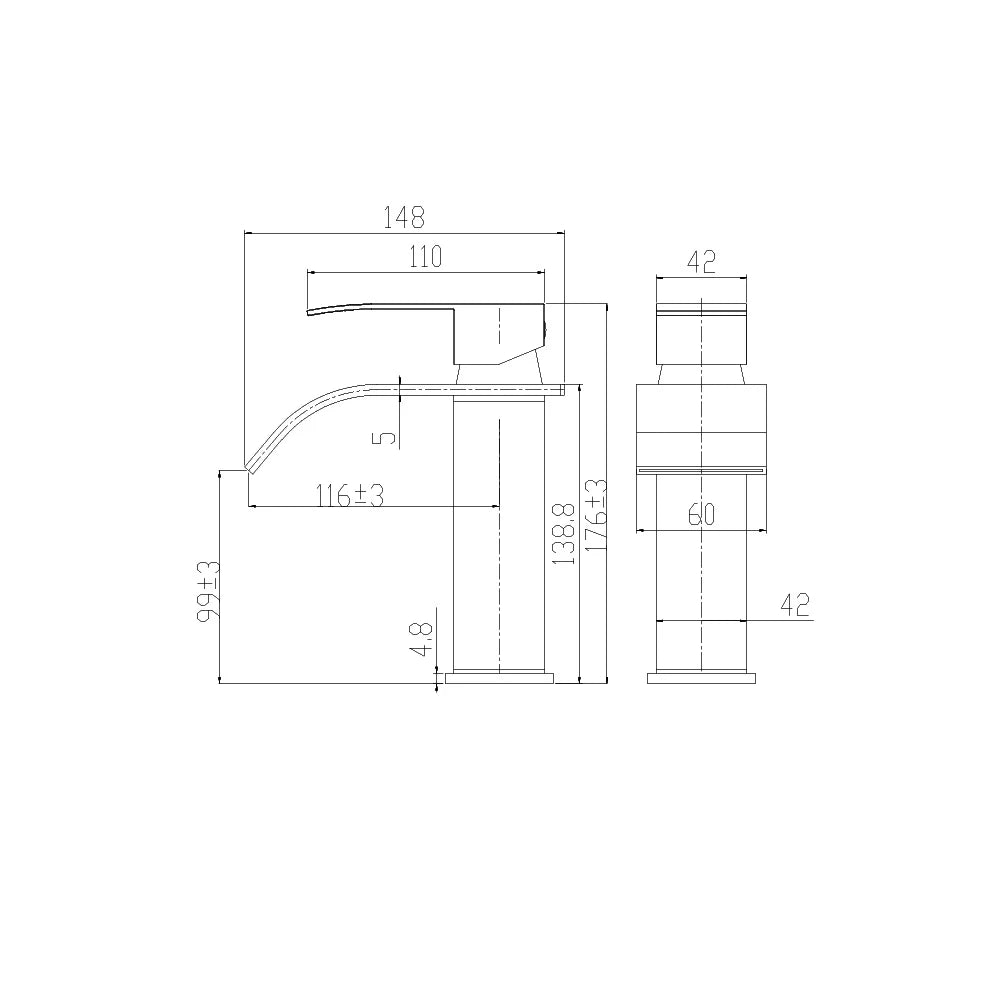 Dimensioned spec drawing for SANIKB FYF-01063 single-hole bathroom basin faucet, 304 stainless steel