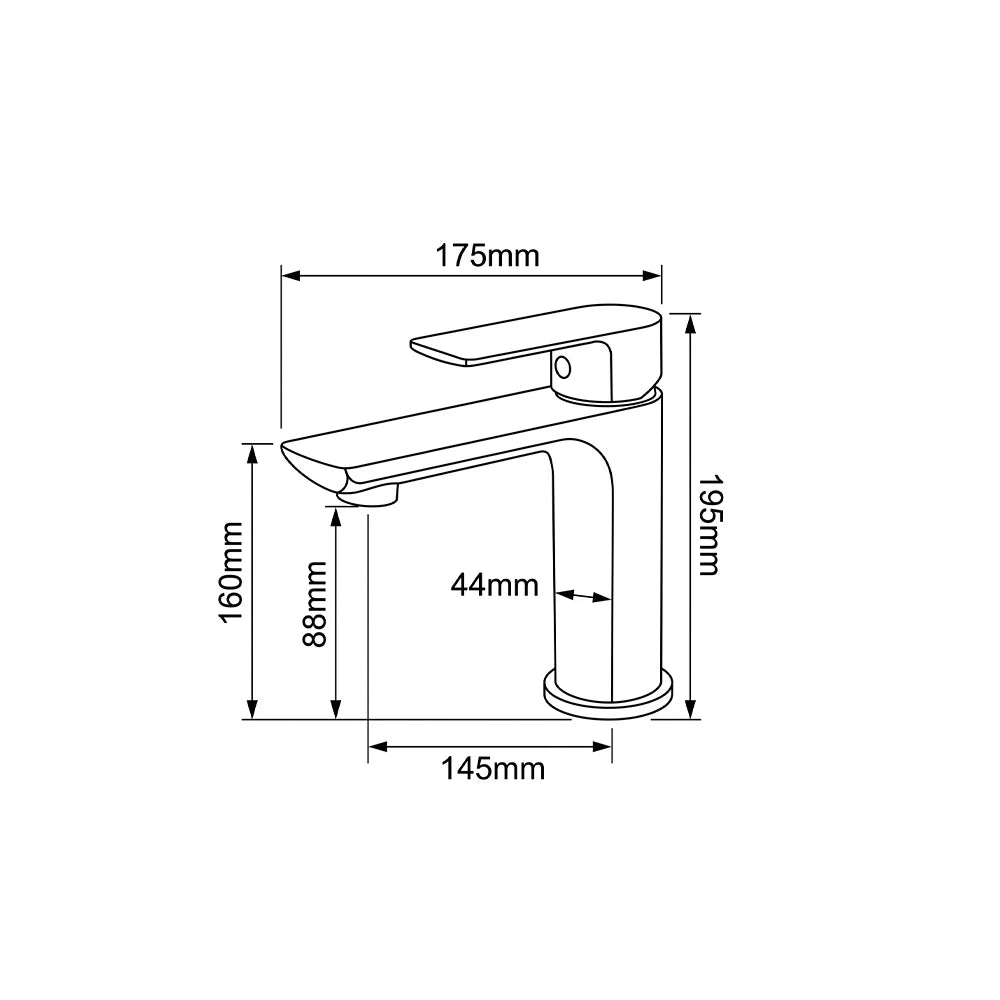 Dimensioned spec drawing for SANIKB FYF-01064 single-hole bathroom basin faucet, 304 stainless steel, standard height