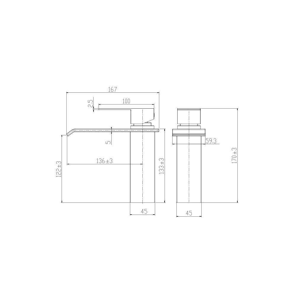 Dimensioned spec drawing for SANIKB FYF-01066 single-hole bathroom basin faucet, 304 stainless steel, standard height