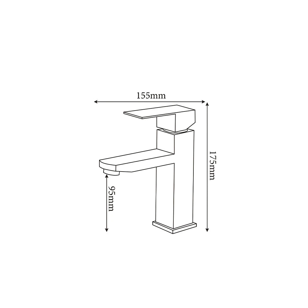 Dimensioned spec drawing for SANIKB FYF-01072 single-hole bathroom basin faucet, 304 stainless steel, standard height