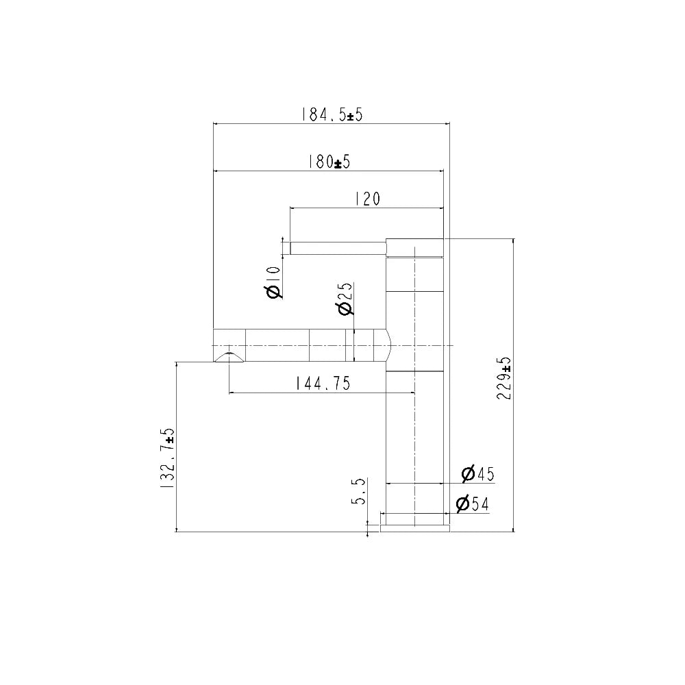 Dimensioned spec drawing for SANIKB FYF-01077 single-hole bathroom basin faucet, 304 stainless steel, standard height
