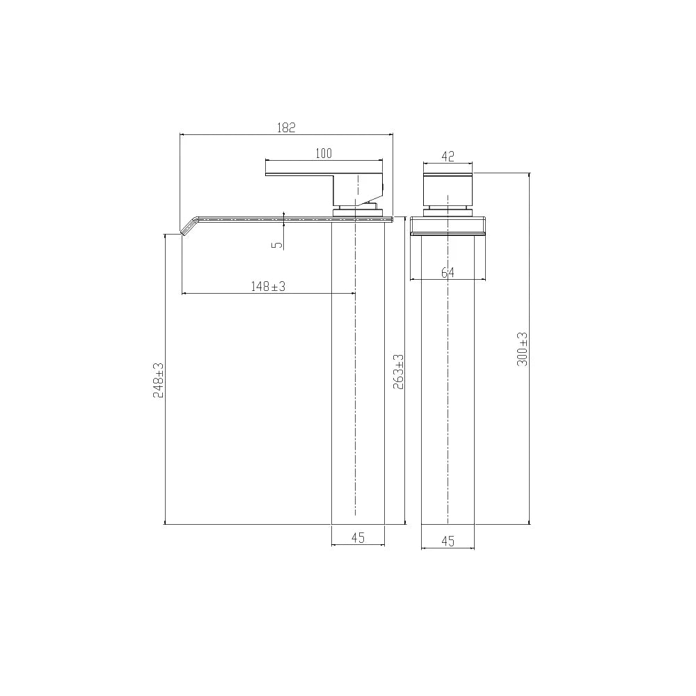 Dimensioned spec drawing for SANIKB FYF-01066 single-hole bathroom basin faucet, 304 stainless steel, tall vessel height