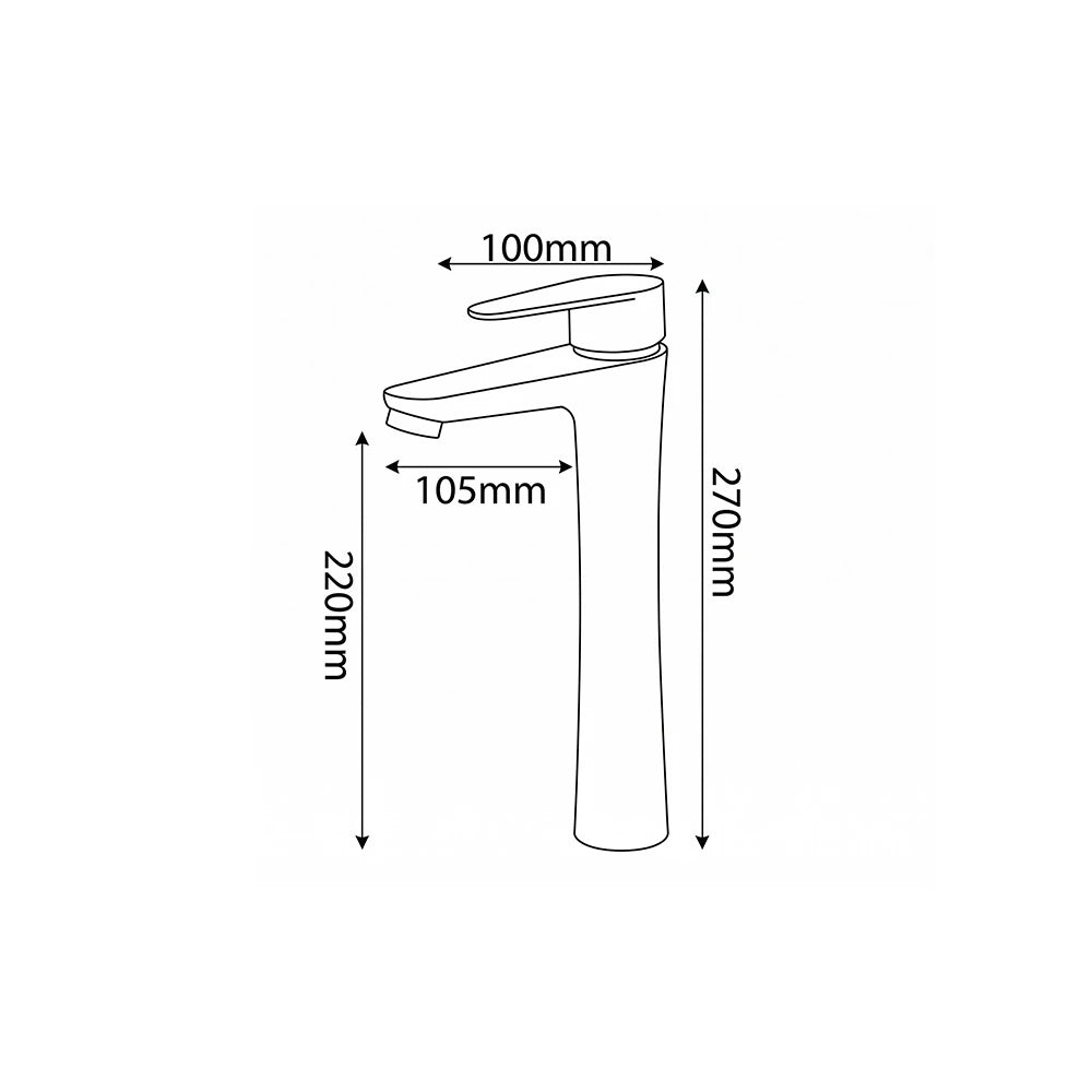 Dimensioned spec drawing for SANIKB FYF-01067 single-hole bathroom basin faucet, 304 stainless steel, tall vessel height