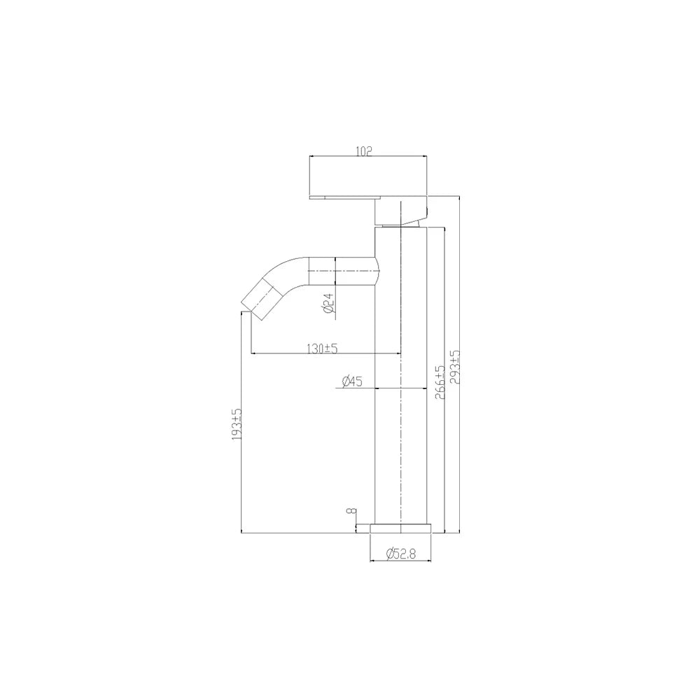 Dimensioned spec drawing for SANIKB FYF-01071 single-hole bathroom basin faucet, 304 stainless steel, tall vessel height