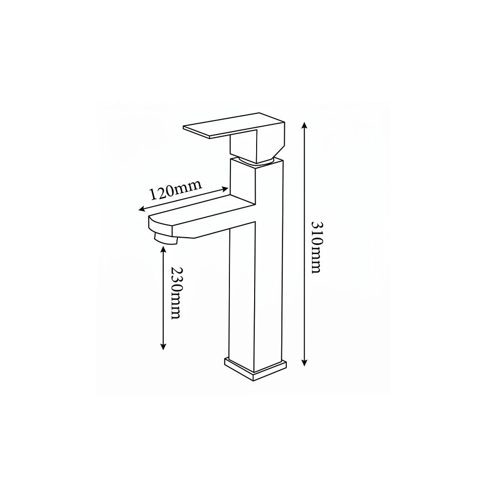 Dimensioned spec drawing for SANIKB FYF-01072 single-hole bathroom basin faucet, 304 stainless steel, tall vessel height