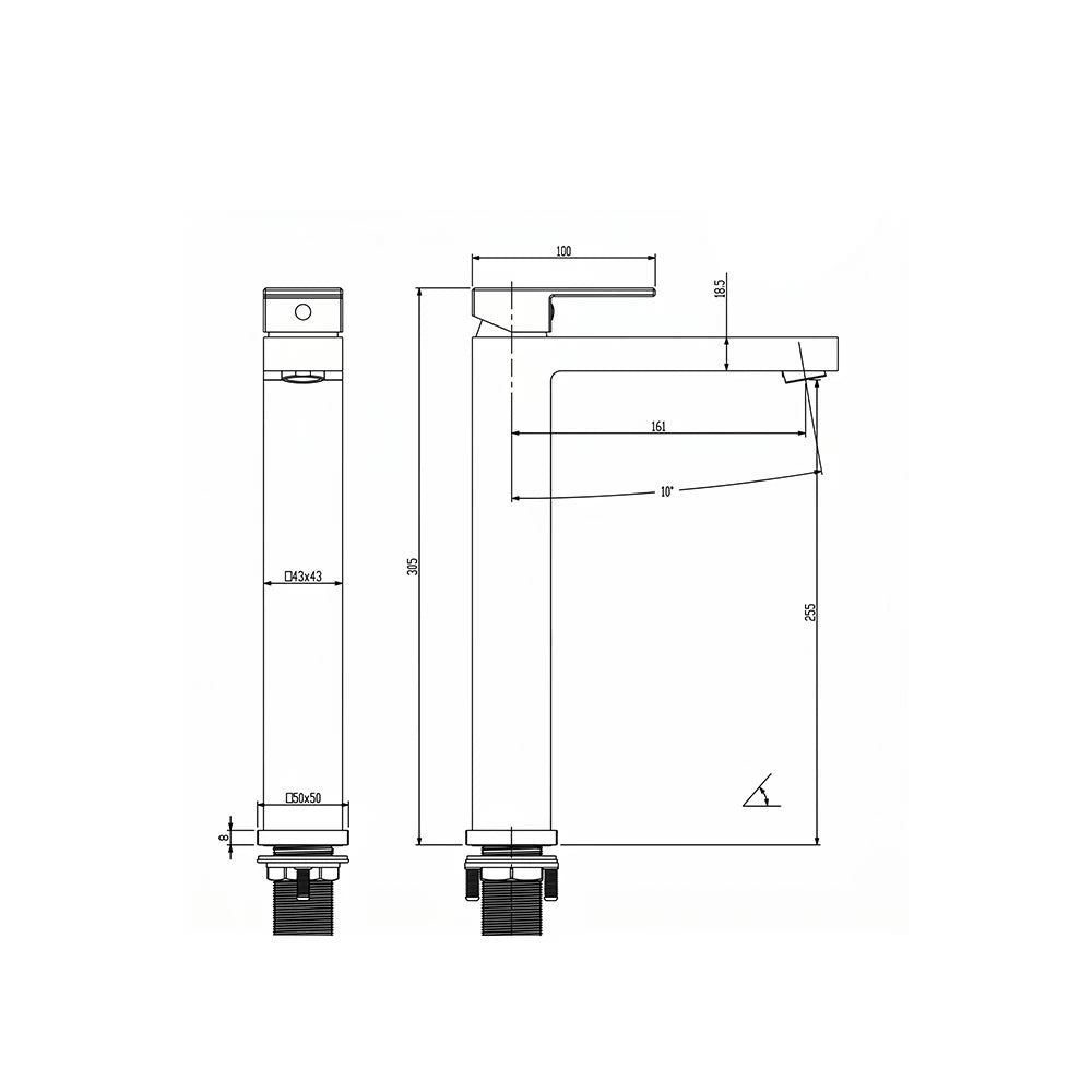 Dimensioned spec drawing for SANIKB FYF-01075 single-hole basin faucet, tall vessel height variant.