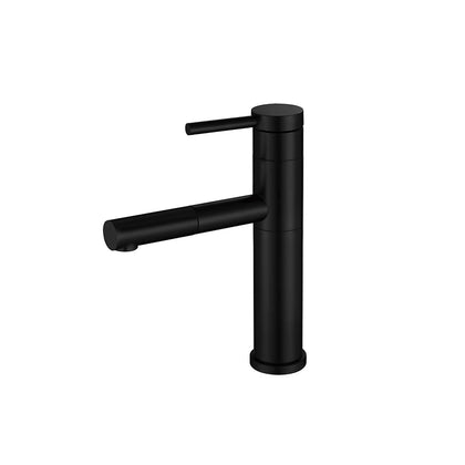 Matte Black single-hole bathroom basin faucet, 304 stainless steel, round body with a pull-out extending spout, standard height — SANIKB FYF-01077