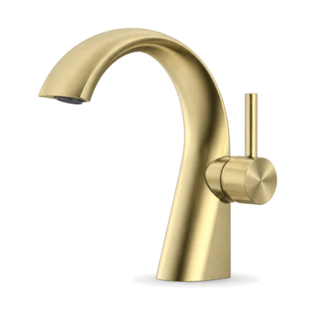 Brushed gold single hole bathroom faucet with sculpted body, high arched flat spout, side hub lever — SANIKB B030 01 43 1