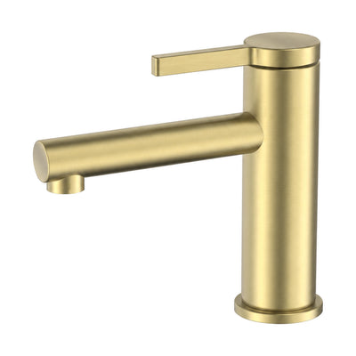 Brushed gold single hole bathroom faucet with slim pillar body, straight tube spout and flat lever — SANIKB B1020 01 43 2