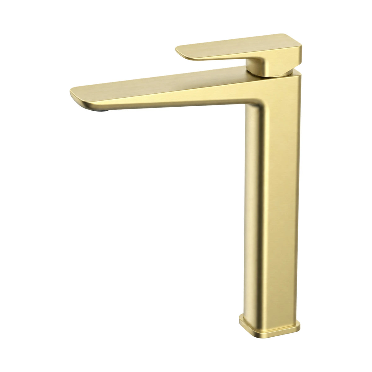 Brushed gold single hole bathroom faucet with rectangular body widening to the base and flat blade spout, tall vessel height — SANIKB B1007 02 43 1