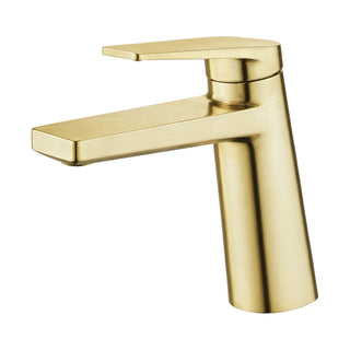 Brushed gold faceted bathroom faucet widening toward the top, with flat spout and short flat lever — SANIKB B625A 01 43 1