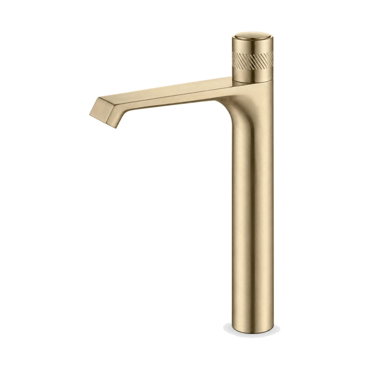 Matte black tall slim round bathroom faucet with knurled cap handle and angled flat spout — SANIKB DL-01 120-LSJ