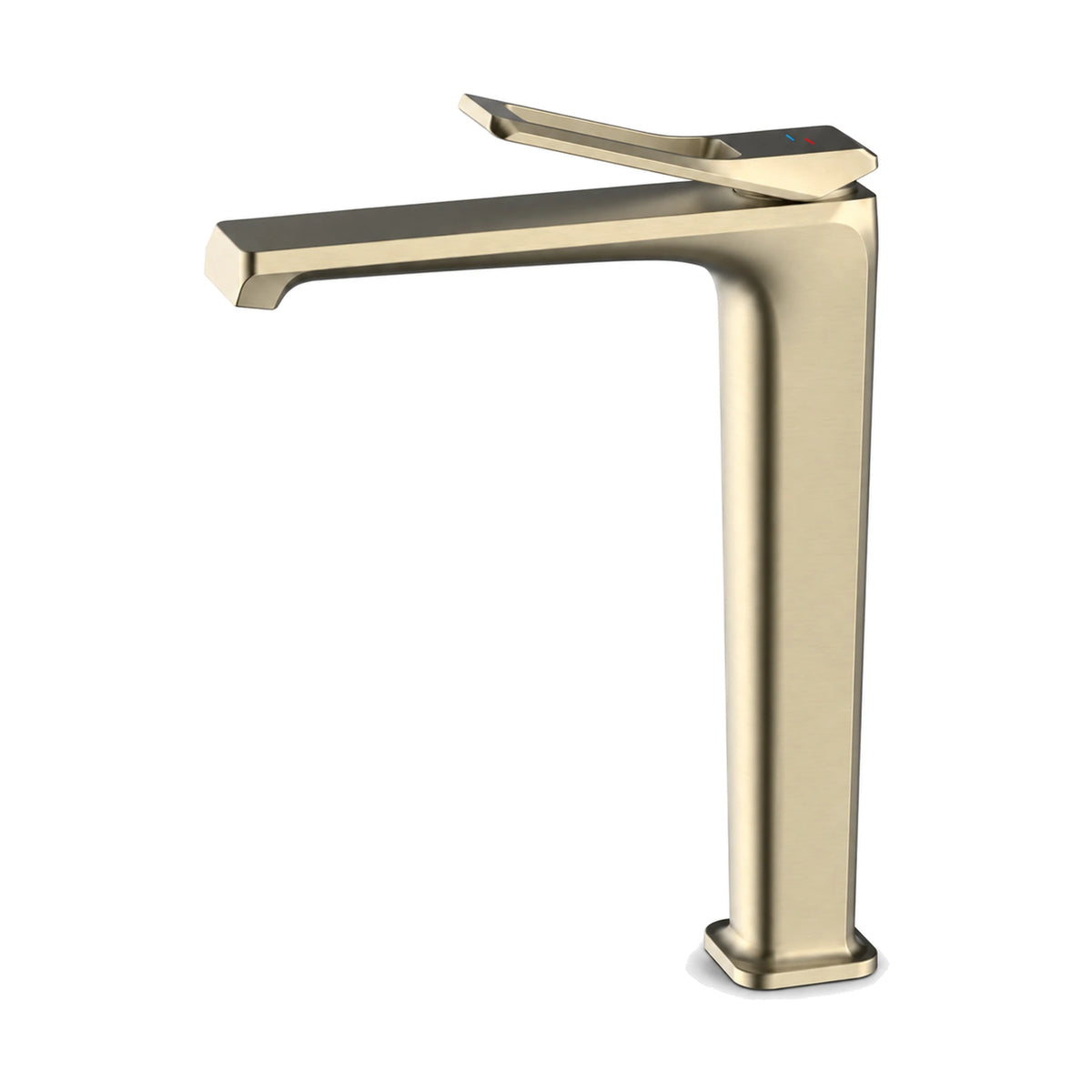 Matte black tapered square body bathroom faucet with open rectangular frame lever and flat angular spout, tall vessel height — SANIKB DL-01 135-LSJ
